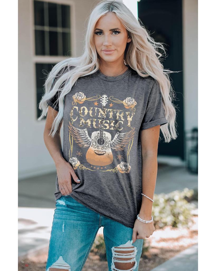 Azura Exchange Kurzärmliges T-Shirt mit Gitarrengrafikdruck