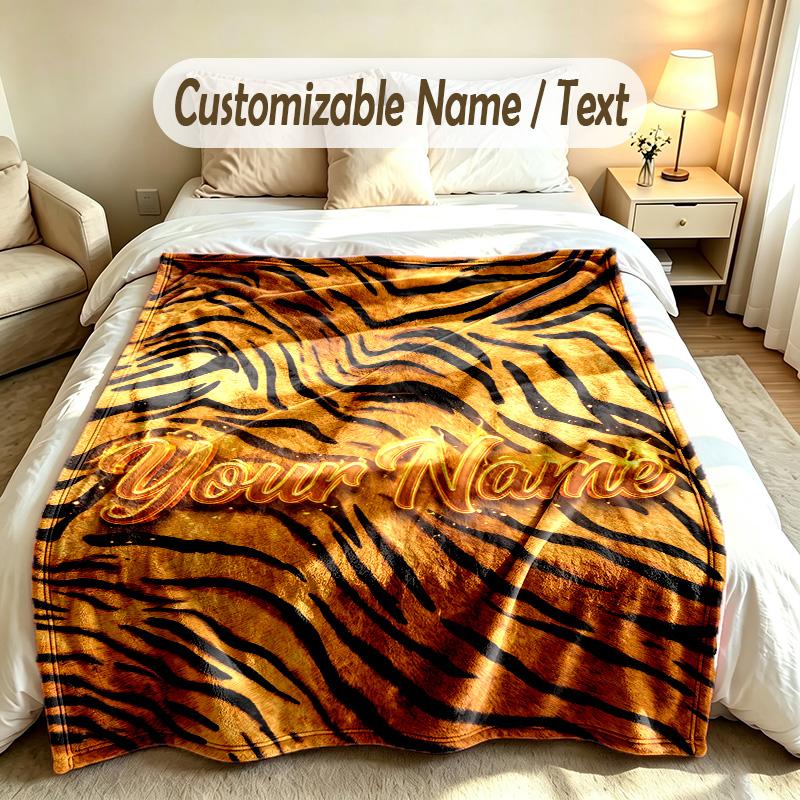 Lion Tiger Theme Custom Blanket Personalized Name & Text Customized Soft Warm Throw Blanket Home Decor