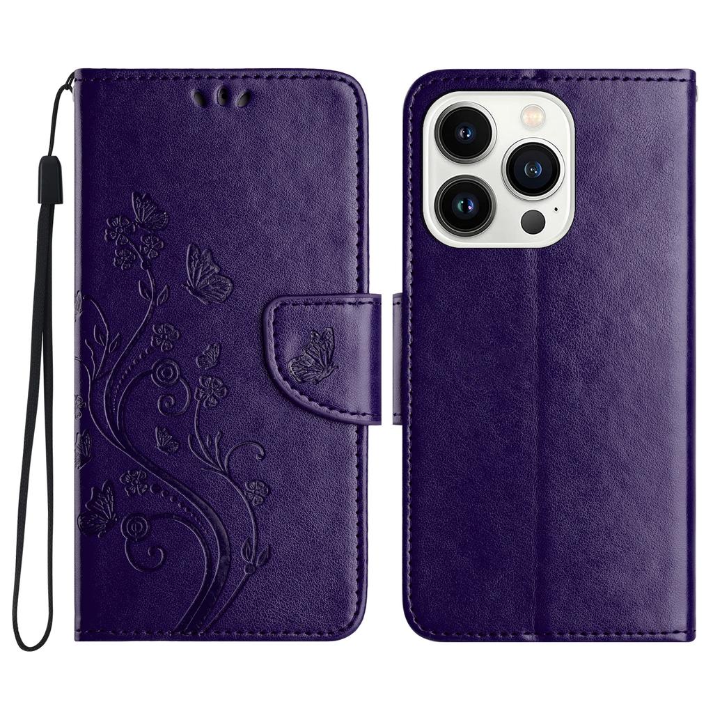 For iPhone 16 Pro Leather Case Butterflies Flower Pattern Wallet Stand Phone Cover