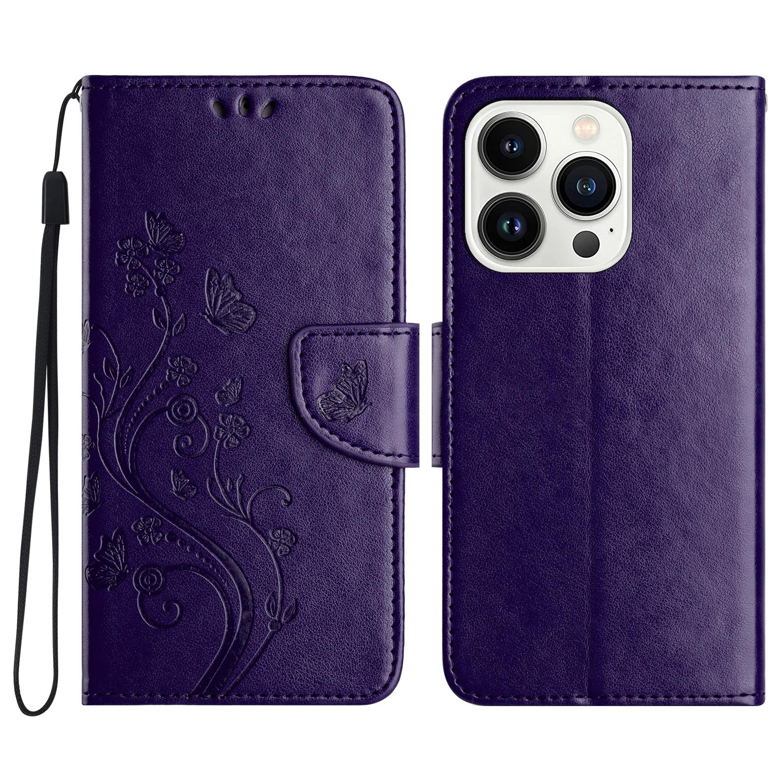 For iPhone 16 Pro Leather Case Butterflies Flower Pattern Wallet Stand Phone Cover F