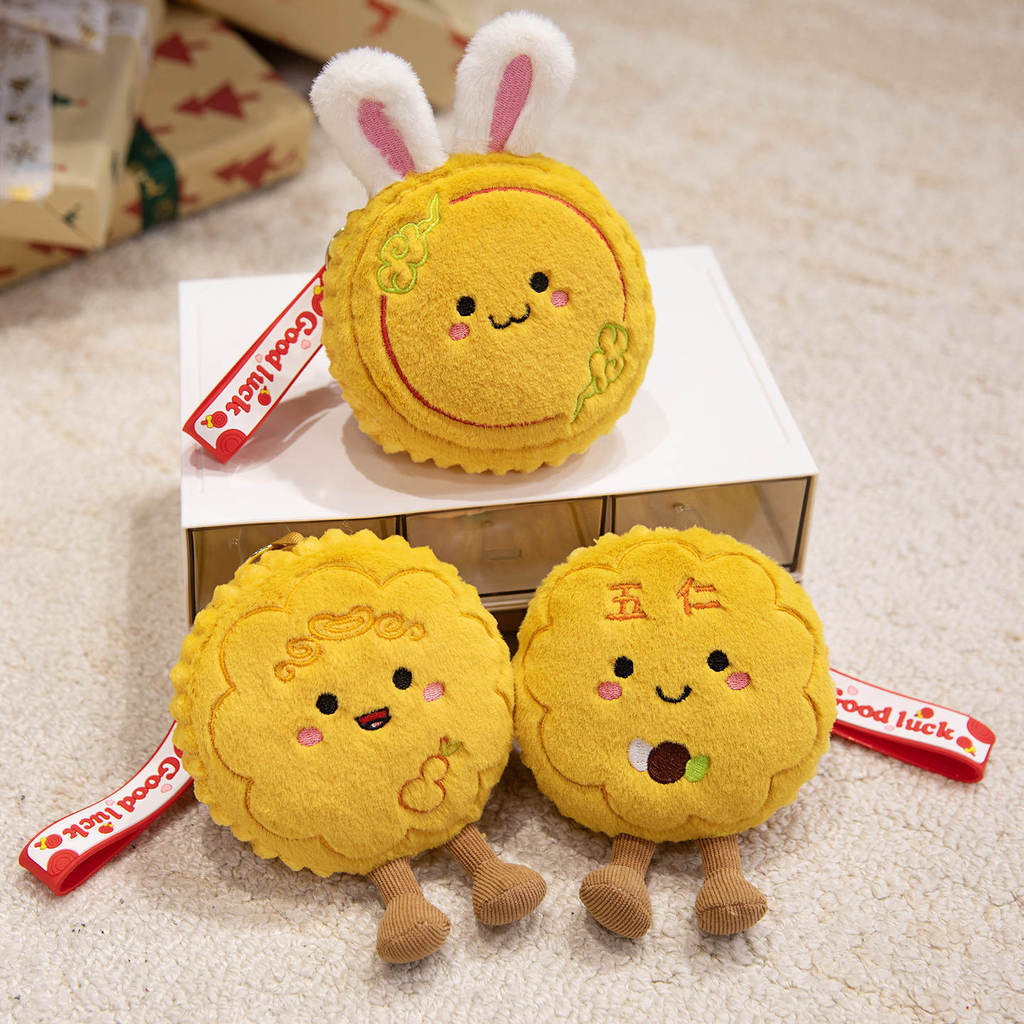 Plush Rabbit Mooncake Pendant With Keychain For Kids And Bag Decor