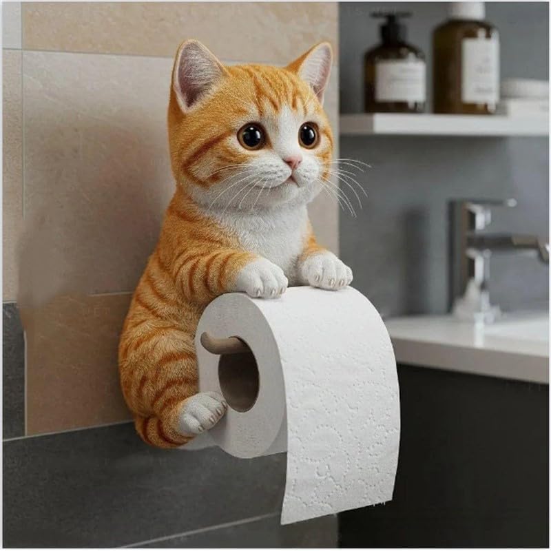 Cat Toilet Paper Holder,Resin Cat Toilet Paper Holder Wall Mounted,Cute 3D Cat Paper Roll Storage,for Dorm Home Rv Restroom Travel Kitchen