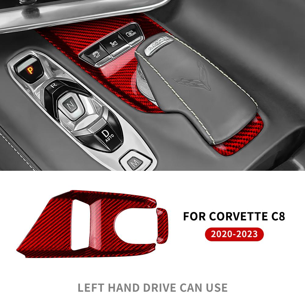 Skutečné pevné uhlíkové vlákno Pro Chevrolet Corvette C8 2020 2025 2025 2025 Samolepka na tlačítko řadicí páky konzole auta Příslušenství