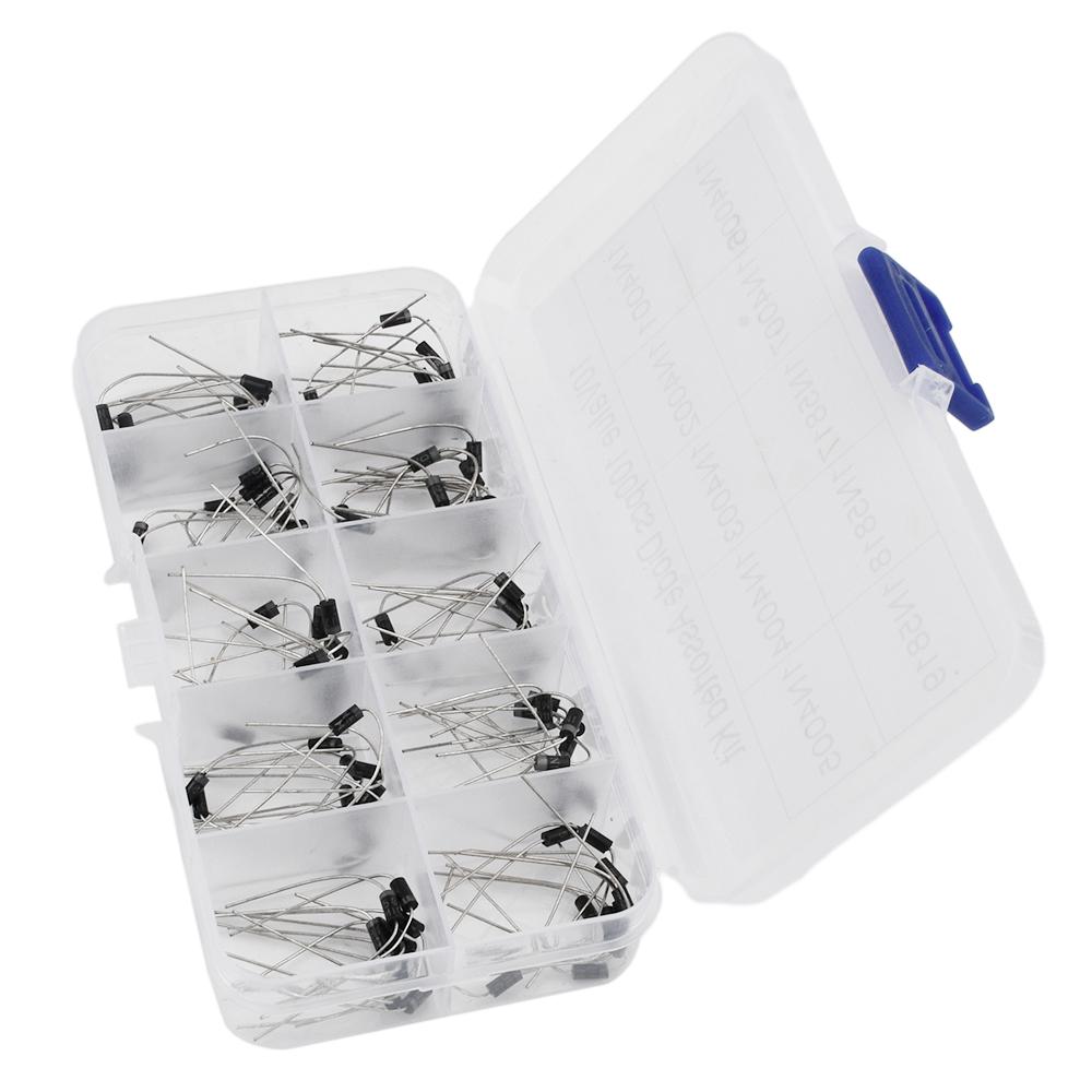100pcs/200pcs/Box 10 Values DIP Diode Assorted Kit Box 10pcs/20pcs Each Value 1N4001-1N4007 1N5817-1N5819