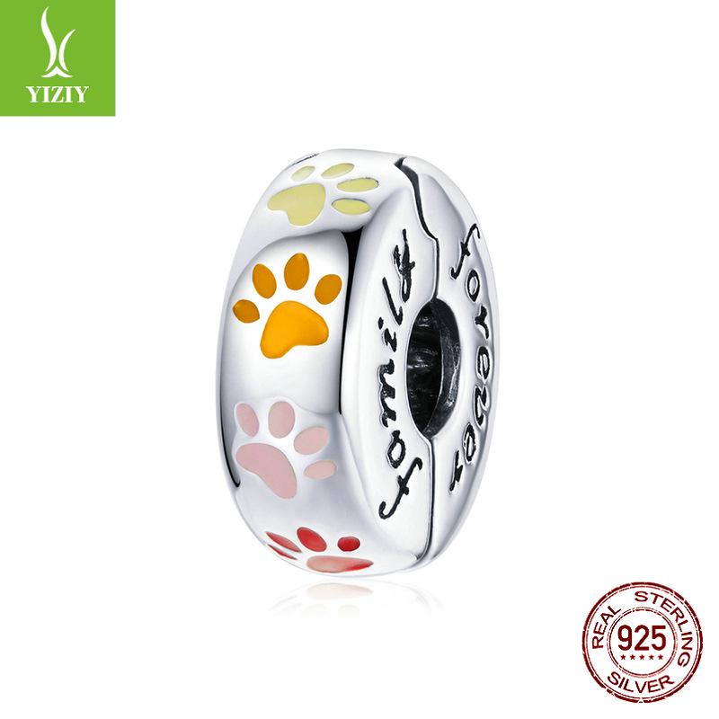 Yinziyun Cat Paw Print DIY Bracelet Spacer Beads: Cute S925 Sterling Silver Pet Imprint Collection
