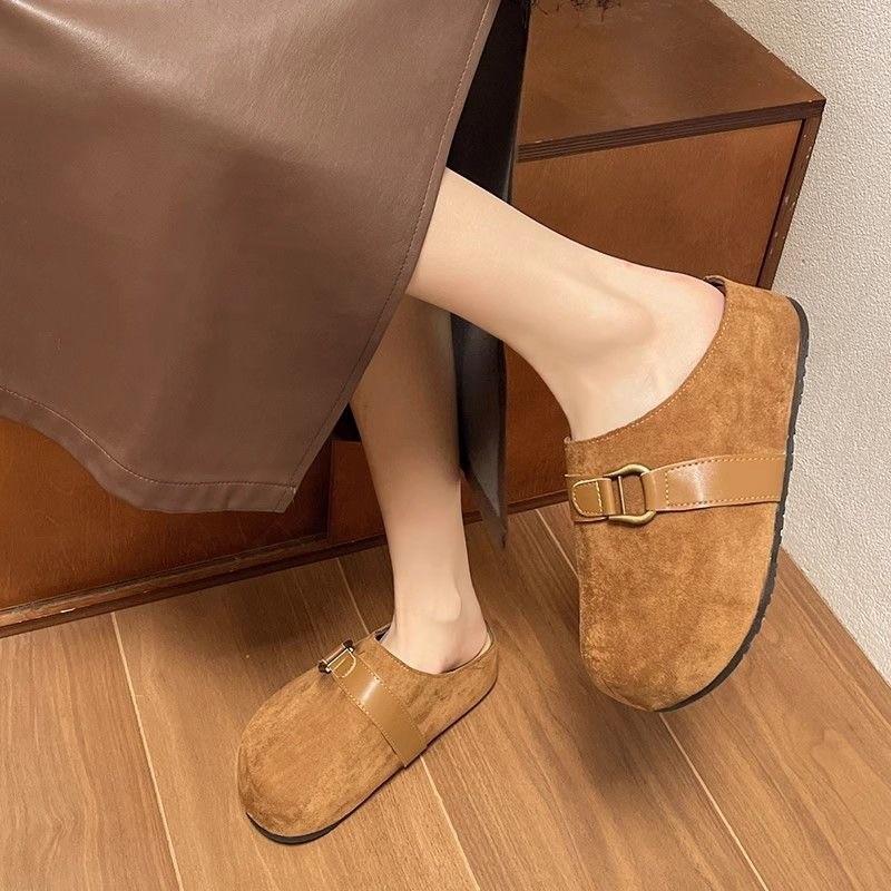 2025 Spring New Retro Bag Head Half Slippers Women's Outer Wear One-pedal Thick-soled Versatile Heelless Birkenloafers