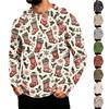 Men's Long Sleeve Hooded Sun Shirt Top with Christmas Print for Outdoor Wear