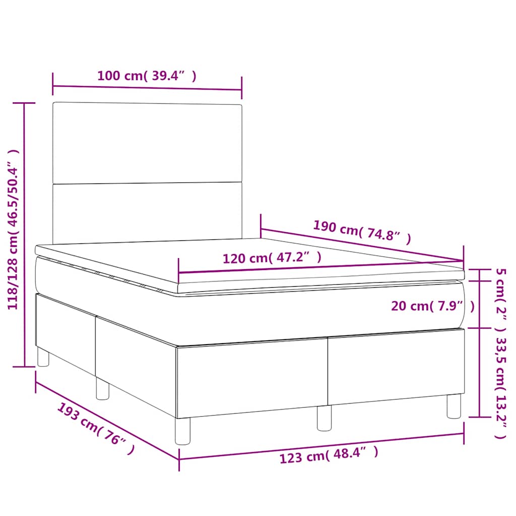 Box Spring Bed with Mattress & LED Black 120 x 190 cm Fabric
