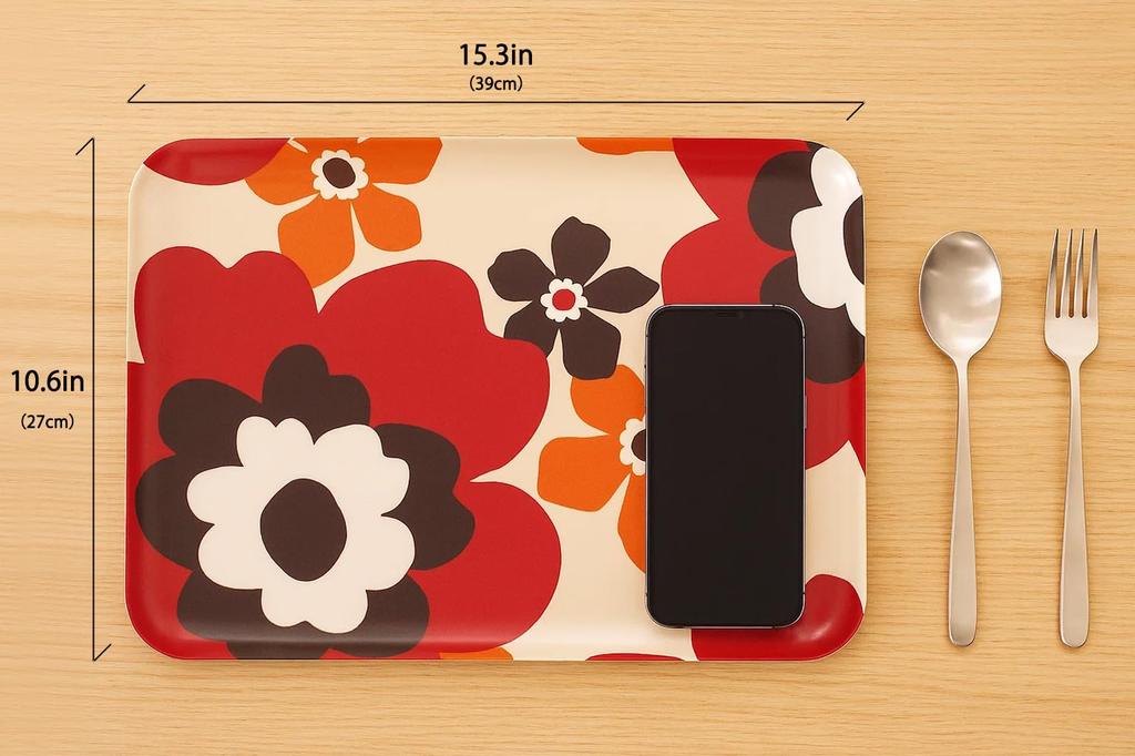 TATSU-CRAFT NR Lunch Tray, Large, Scandinavian Style, Fuhura Sunshine Red, Non-Slip, Microwave-Safe, Plastic, Available In Large and Small, Square