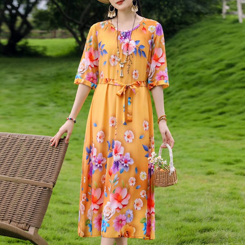 Plus Size Women's Half Sleeve Midi Dress, Casual Loose Floral Print Daily Wear Dress for Ladies