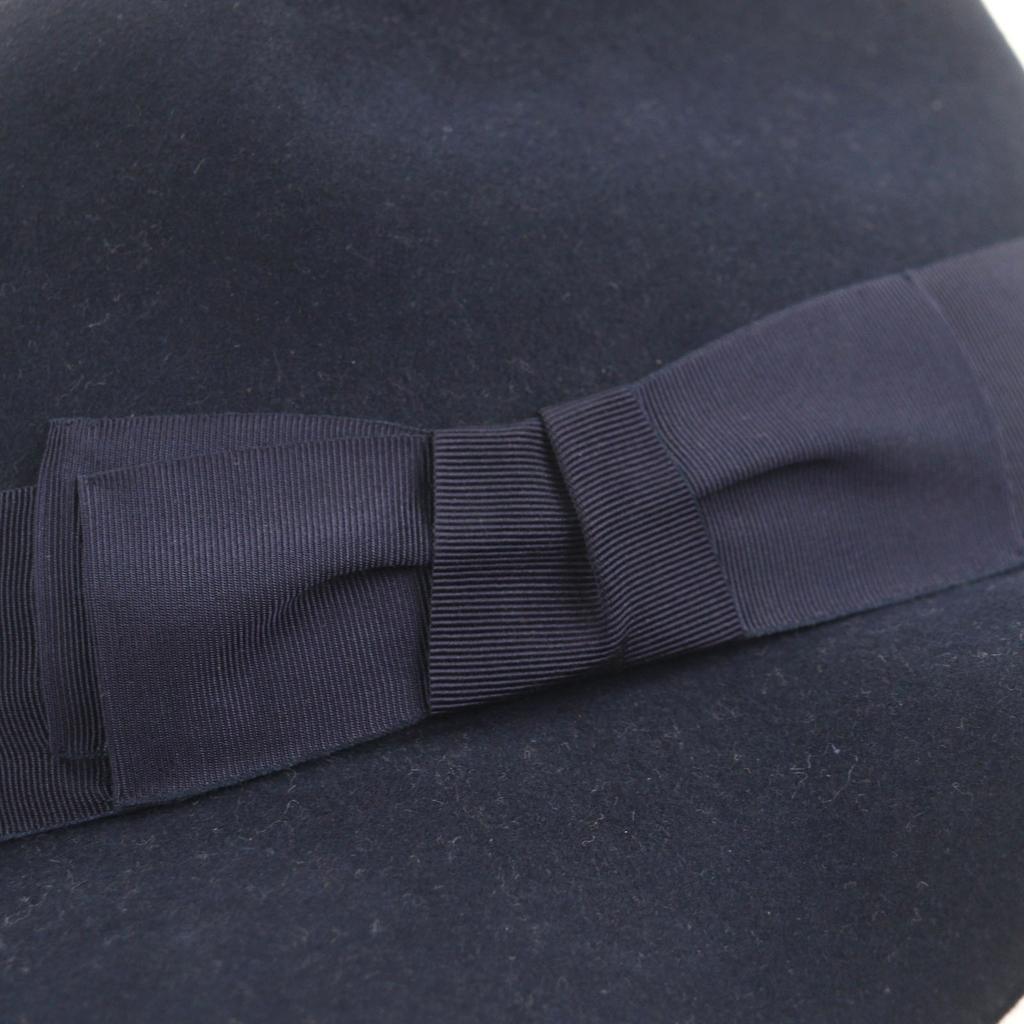 Excellent HERMES Hat Lapin Felt with Ribbon Navy Wool Mens 58 Used