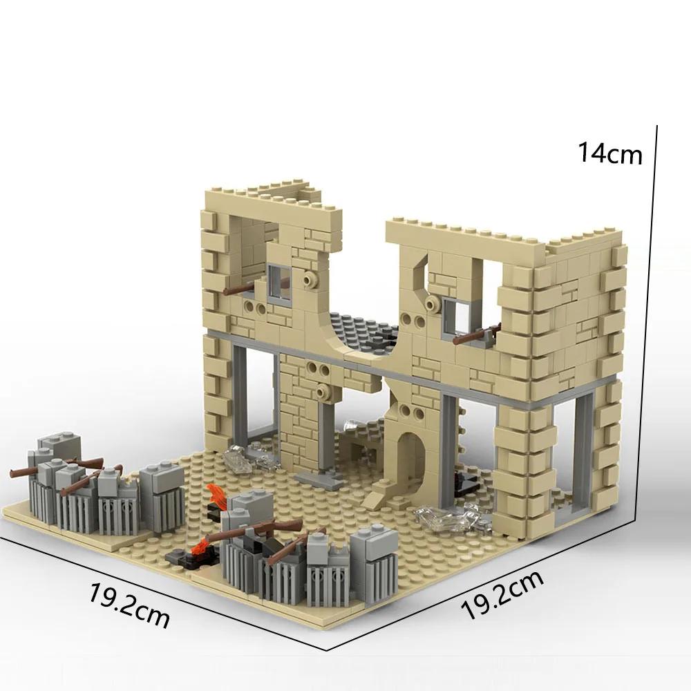 WW2 MOC Ruins Building Blocks Destroyed House War Scene Gunfight Guard Abandoned Construction Bricks Assemble Toys Boys Gift