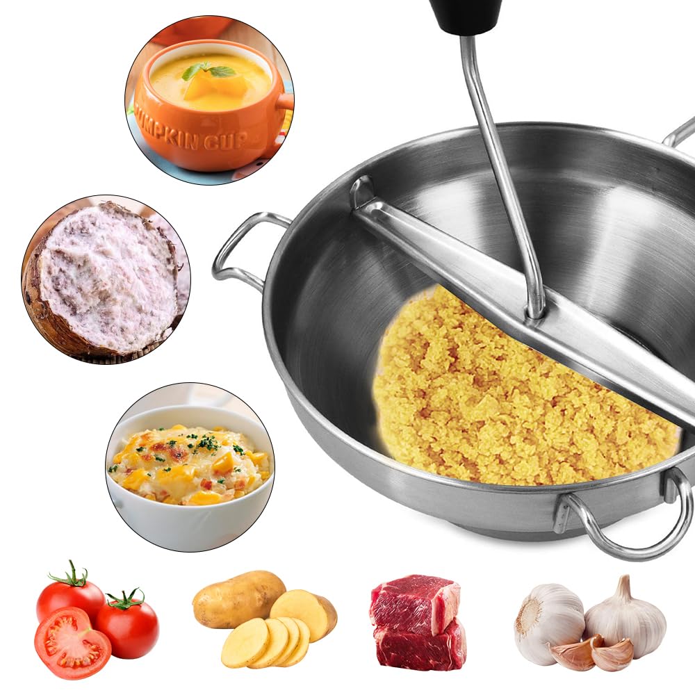 Stainless Steel Potato Masher, Potato Chopper, Mincing Potato Ricer, Manual Potato Squeezer, Fruit and Vegetable Masher, Juicer, Food Strainer, Multif