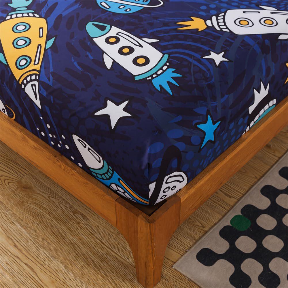 Space Rocket Pattern Mattress Three-Piece Digital Printing Mattress Bedding Set Adult Children
