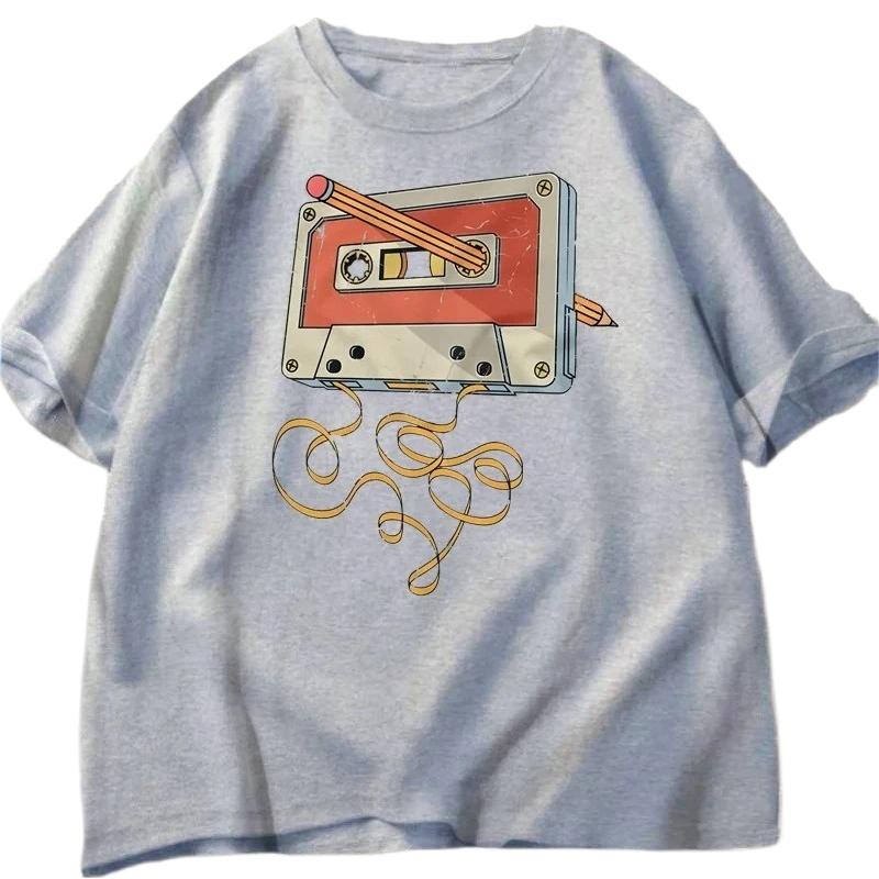Casual Shortsleeved Tshirts Printed with Cassette Tape Designs From The 80s 90s Featuring 80s Music Retro and Harajuku Style