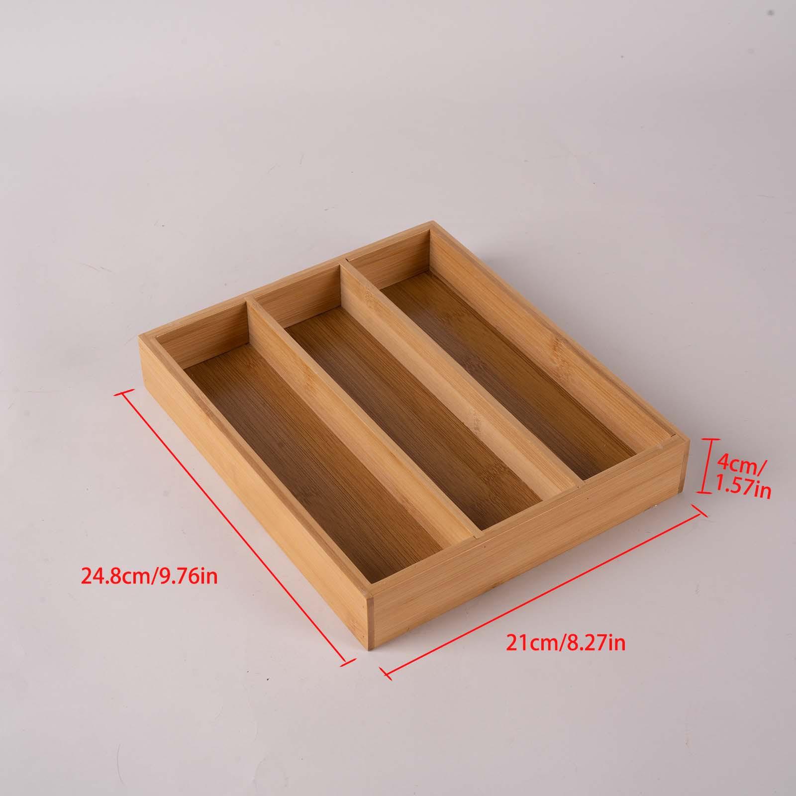 Plateau de Rangement Tiroir en Bambou Multi-Compartiments, Organisateur Séparé Pour Couverts Couteaux Fourchettes Cuillères Outil de Rangement Cuisine Chambre