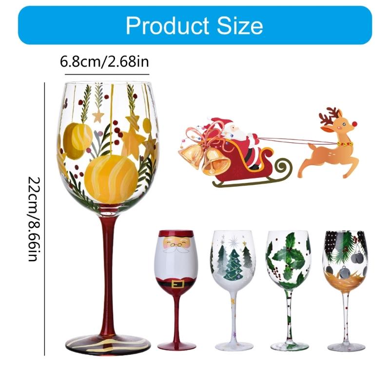 Christmas Themed Wine Glass Goblet High Stem Drinking Cup for Festival Holiday Party Decoration and Toasting Drinkware
