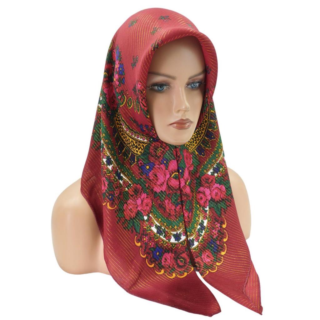 Ethnic Style Gold Thread Printed Square Summer Scarf