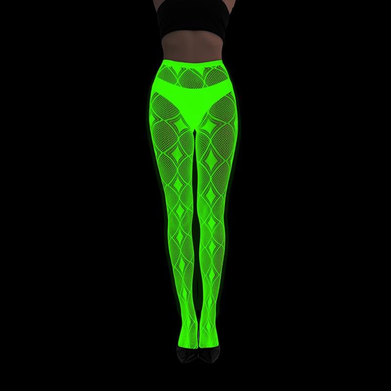 Fluorescent Pantyhose Luminous Fishnet Socks Green Light Sexy Tattoo Lace Body Jacquard Lace Hollow Socks