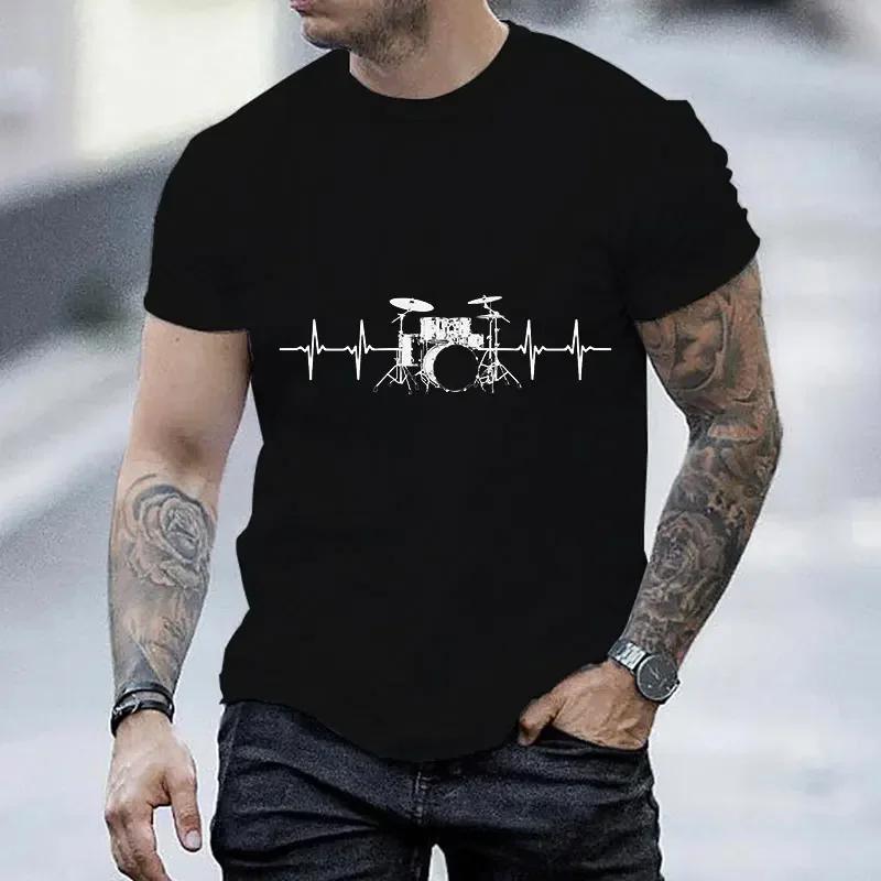 Men's Short Sleeve T-shirt Heartbeat Passionate Drummer Graphic Tshirt Male Oversized Streetwear Tees Women Summer Clothing Tops