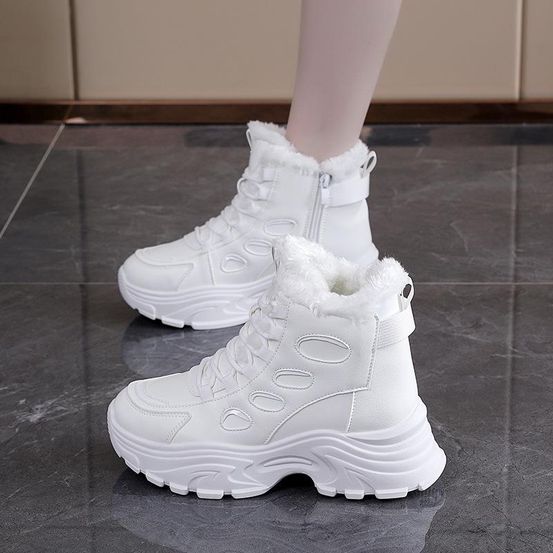 Women's large size soft sole fall and winter warm fur one snow boots padded lining non-slip hiking leisure sports cotton boots