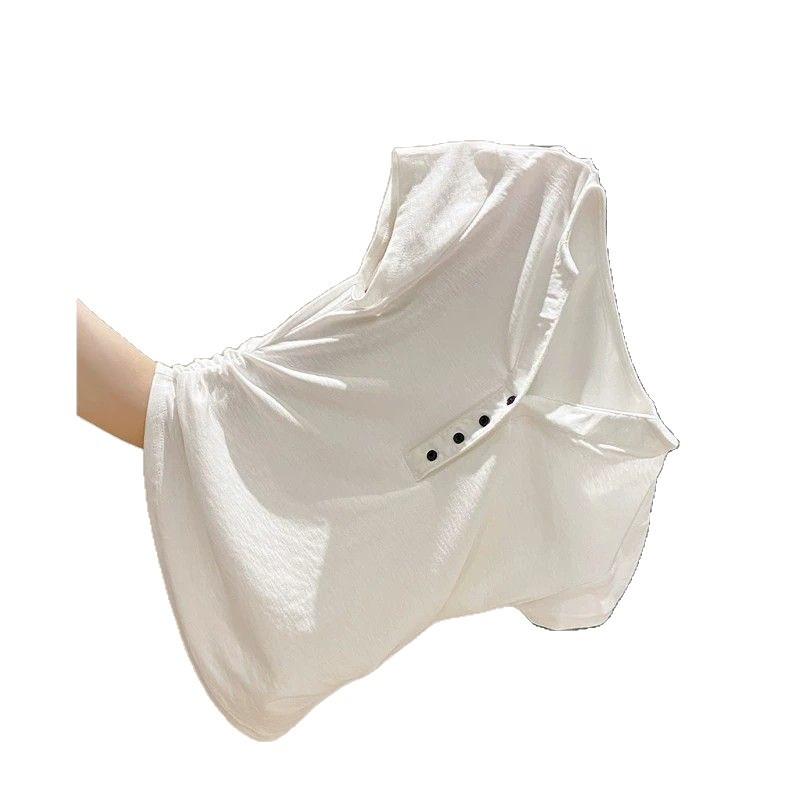 Korean Spice Girl Half Open Neck Front Shoulder Waist Short Sleeve T-Shirt Women's Summer New Premium Slim Skinny Top