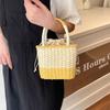 Casual Weave Straw Bag Colorful Patchwork Striped Handbag Fashion Beach Bag  Travel