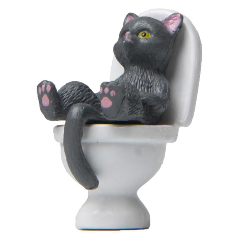 Cat Figurine Sculpture Statue Small Animal Sitting On Toilet Statue Resin Landscape Decoration Animals Modern Decor Resin Home
