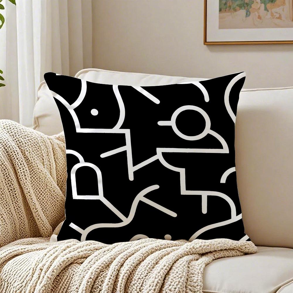 Minimalist Black and White Geometric Lines Cushion Cover Pillowcase Antidustmite Living Room Sofa Decor Cushion Room