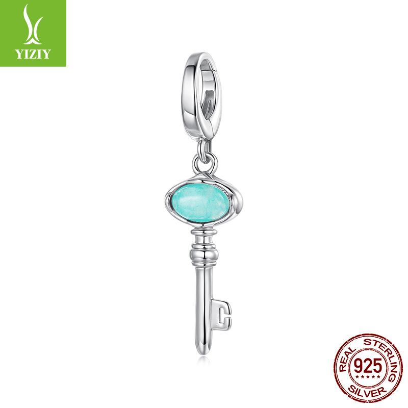 S925 Sterling Silver Blue Vintage Key Diy Pendant Accessories, Good Luck Accessories Beaded Bracelet Pendant