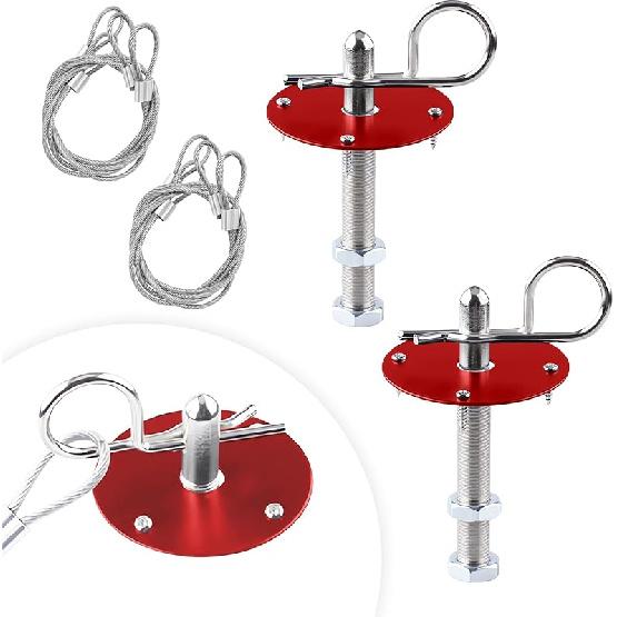 2 PCS Stainless Steel Car Hood P Kit, Quick Release Hood Cover Pin Lock Appearance Kit With Racing Lanyard, Universal Engine Bumper Bonnet Pin For