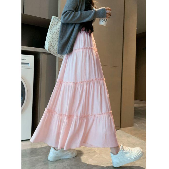 

2025 New Women s High-Waist White A-Line Cake Skirt - Mid-Length, Loose Fit, Korean Puffy Style for Spring, Summer, Autumn Large