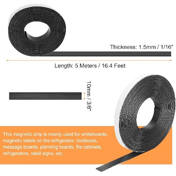 MECCANIXITY Magnetic Strip 16.4 Feet X 3/8" Width X 1/16" Thick Magnetic Tape Labels Stickers Self Adhesive for Whiteboards Refrigerator and DIY