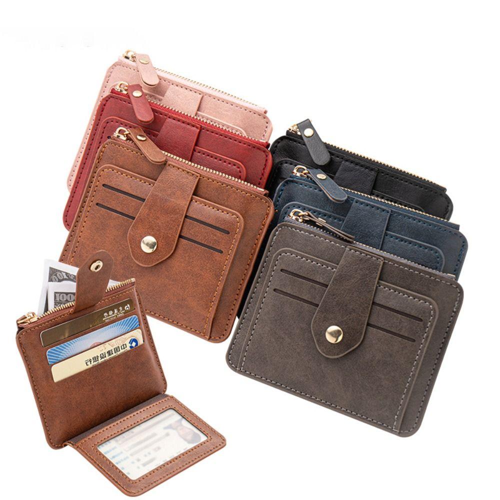 Simple PU Leather Women's Card Bag Zipper Large Capacity Men's Wallet Business Card Holder for Male And Female