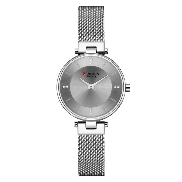 

CURREN Новые лучшие женские часы Кварцевые часы из нержавеющей стали с миланским сетчатым ремешком Часы со стразами Простые женские часы