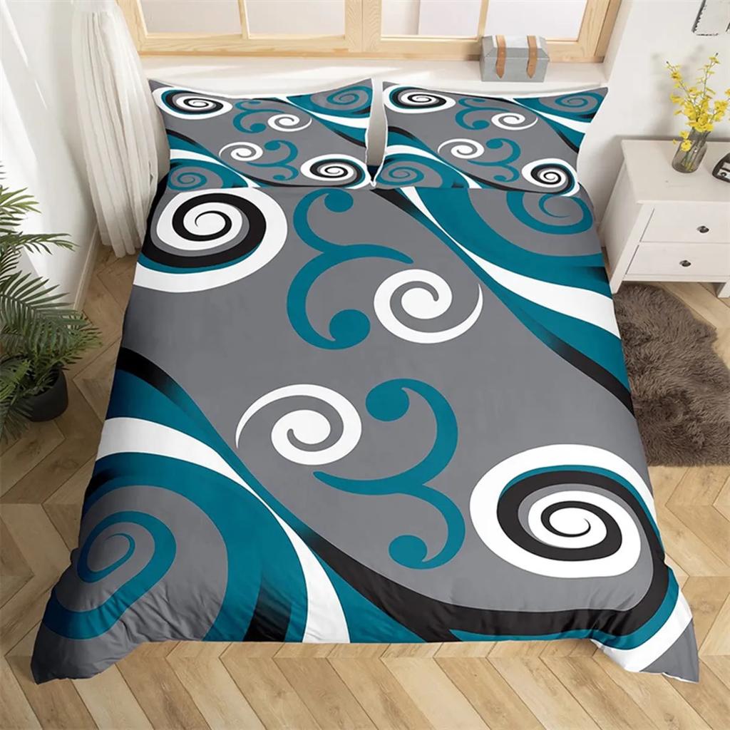 Gray Black Red Swirl Duvet Cover Trippy Stripe Geometric Microfiber Abstract Geometry For Women Quilt Cover Bedroom Decorations