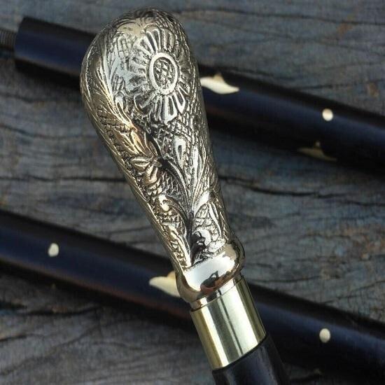 Antique Style Victorian Vintage Designer Brass Handle Cane Wooden Walking Stick