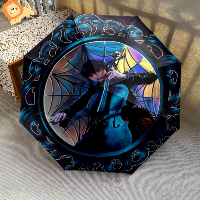 Wednesday Dark Legacy Folding Umbrella 8 Paraphenoid Bones Suitable For All Seasons Umbrella Three Folds Umbrella