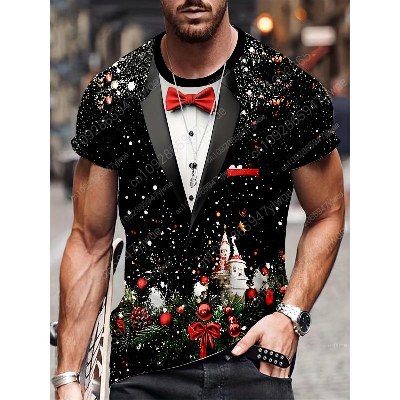 2025 Christmas New Men's Santa Claus T-shirt A Gift Holiday 3D Printed T-shirt Round Neck Fashion Streetwear Top Men's T-shirt