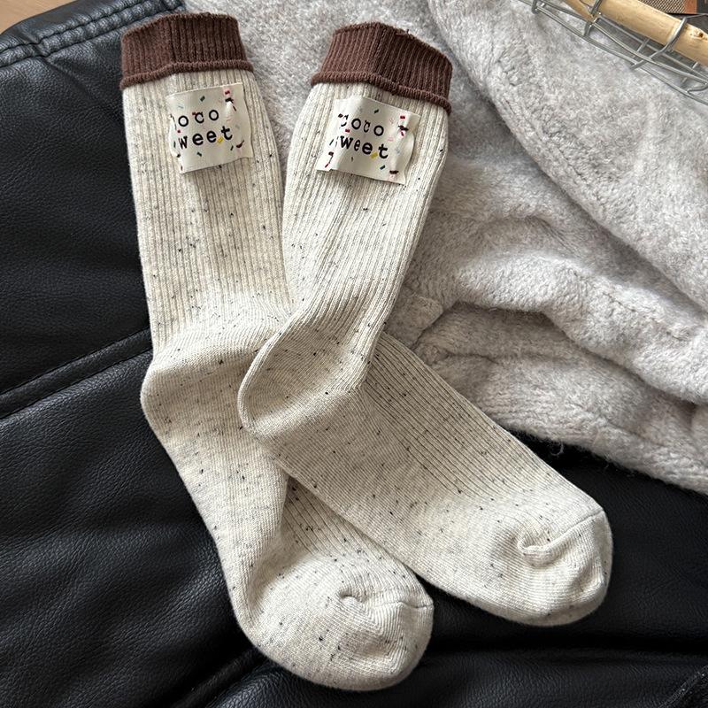 

Трендовые цветные носки до середины икры из фантазийной пряжи в рубчик для осени/зимы With Label, Hangable