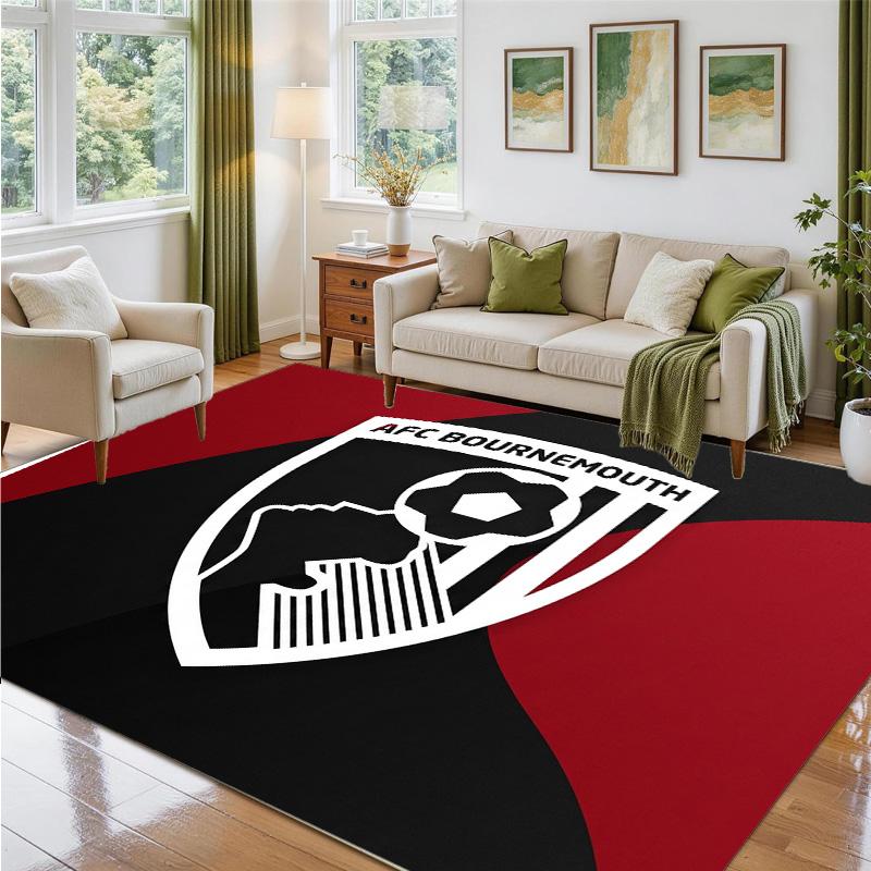 Bournemouth Football Design Crystal Velvet Rug Soft Decorative Mat for Bedroom Entrance