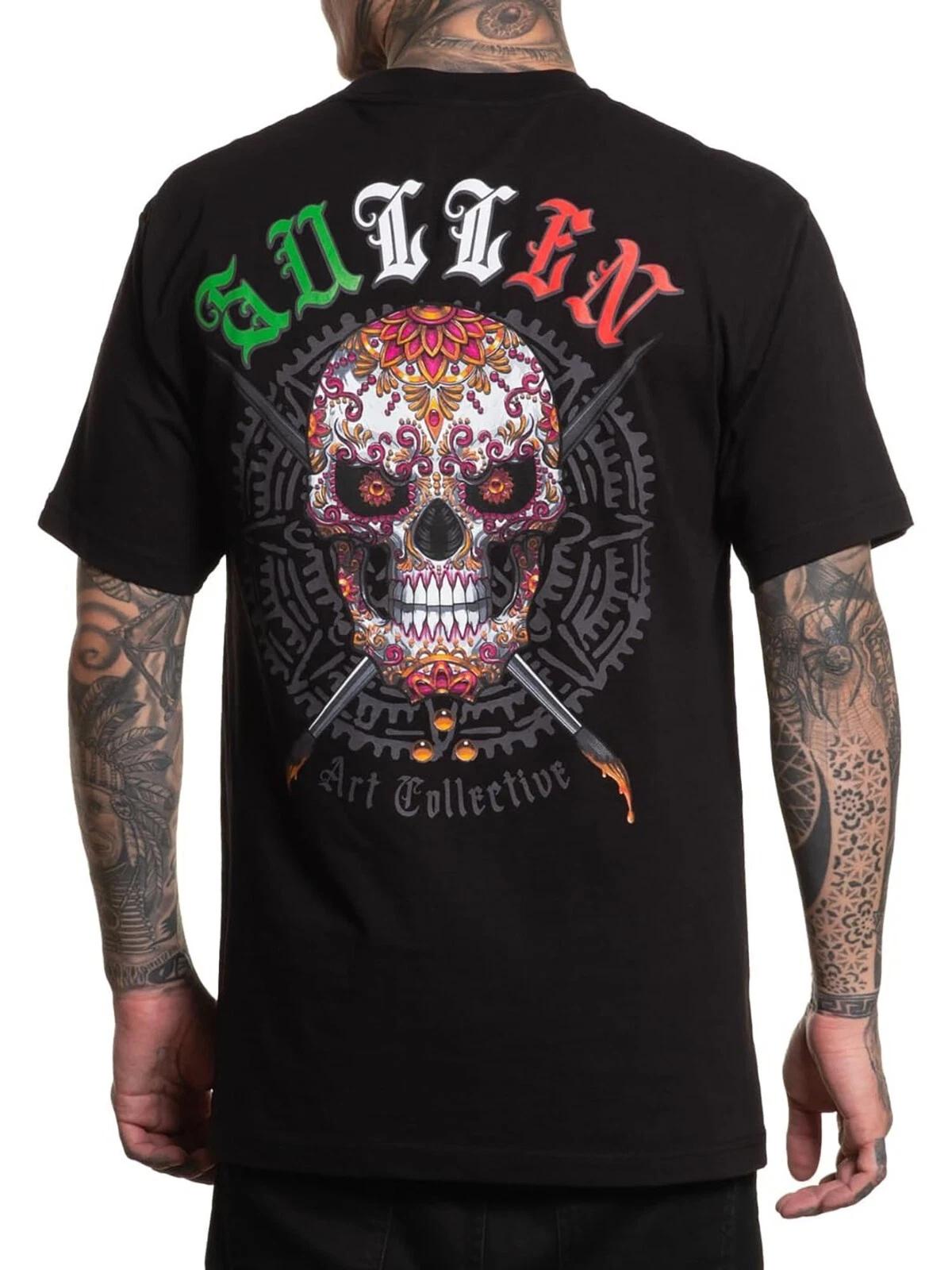 

Sullen Men s Sugar Skull Short Sleeve Standard T-shirt Mexican Flag Tattoo Tee XL