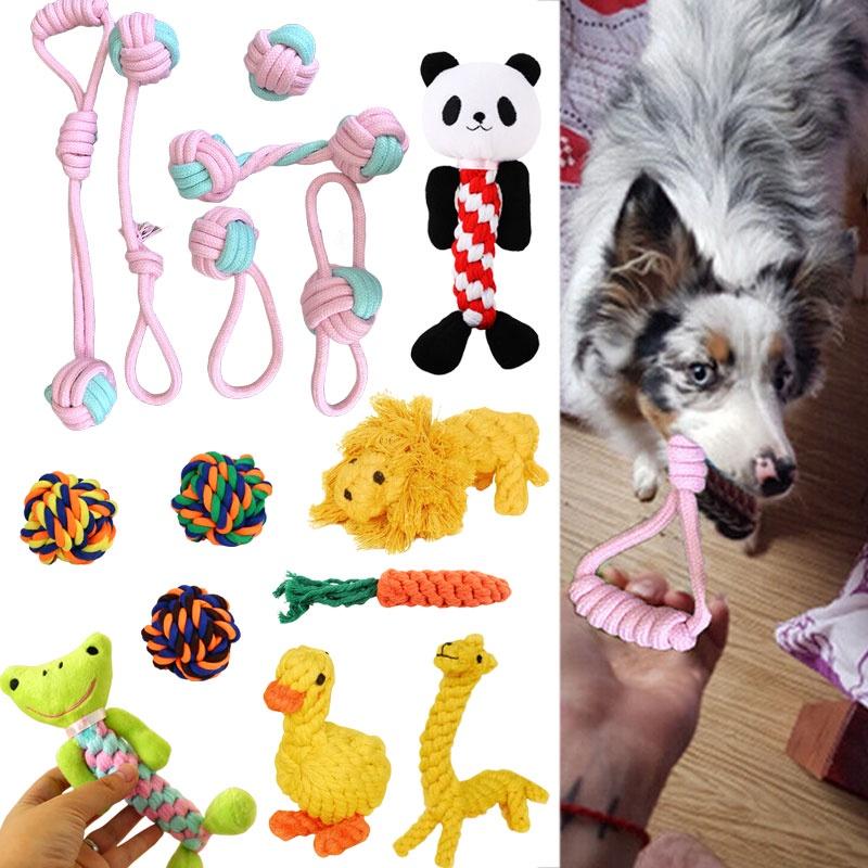 Kit de 6x Brinquedos de Corda para Cães Resistentes e Duráveis Nó de Mastigar Bola Pet Filhote Urso Brinquedo de Algodão Atacado