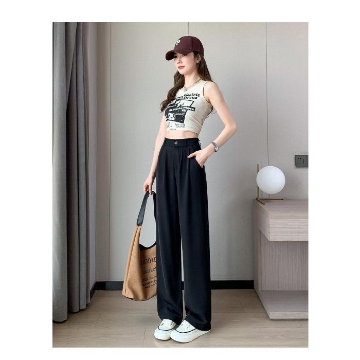 New Arrival Summer Elastic Waist Suit Pants for For Women Straight and Draped Versatile Slim Floor Pants Small Casual Wide-leg Pants