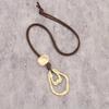 Boho Brown Leather Geometric Irregular Round Hollow Long Pendant Necklace for Women Long Choker Jewelry Gifts