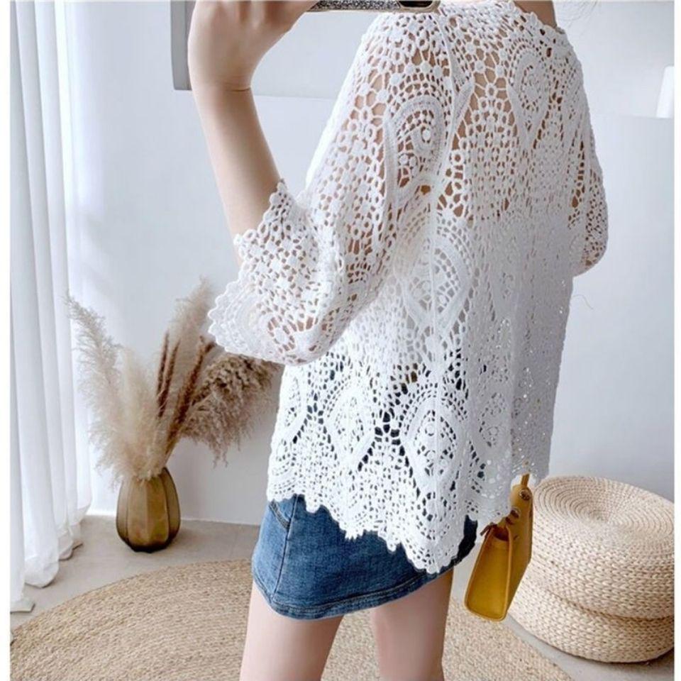 Summer 2024 Crochet Knit Cardigan: Lightweight Cotton Shawl for Sleeveless Dresses