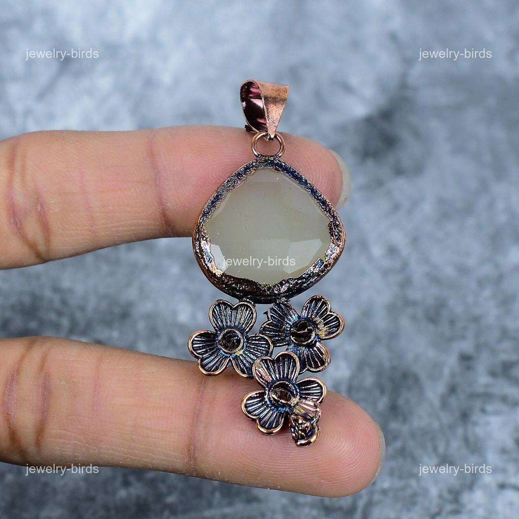 Afghanistan Agate Stone Copper Electroformed Wife Gift Birthday Pendant Jewelry VP-41