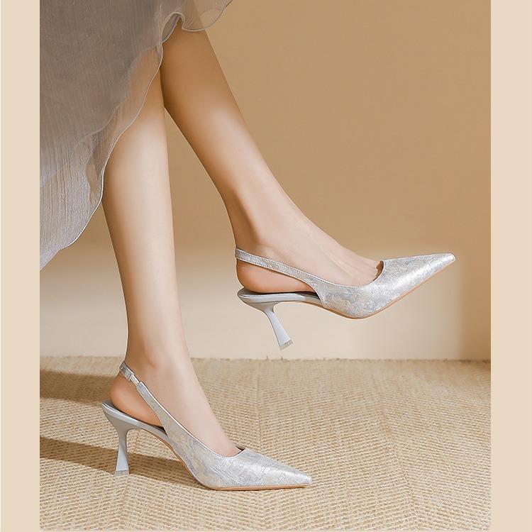 New Chinese style with skirt, sandals, high heels, women's stiletto, 2025 new pointed and versatile French style with cheongsam