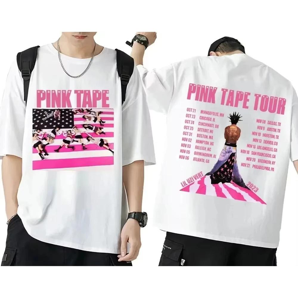 Rapper Lil Uzi Vert T Shirt 2025 Concert Tour Pink Tape Graphic T-shirt Men's Hip Hop Short Sleeve T-shirts Oversized Streetwear