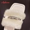 Fashion Aphixta Flat With Furry Women Slippers Outside Modern Slides Shoes Metal Dec Soft White Fur Slippers Fashion Woman Shoes